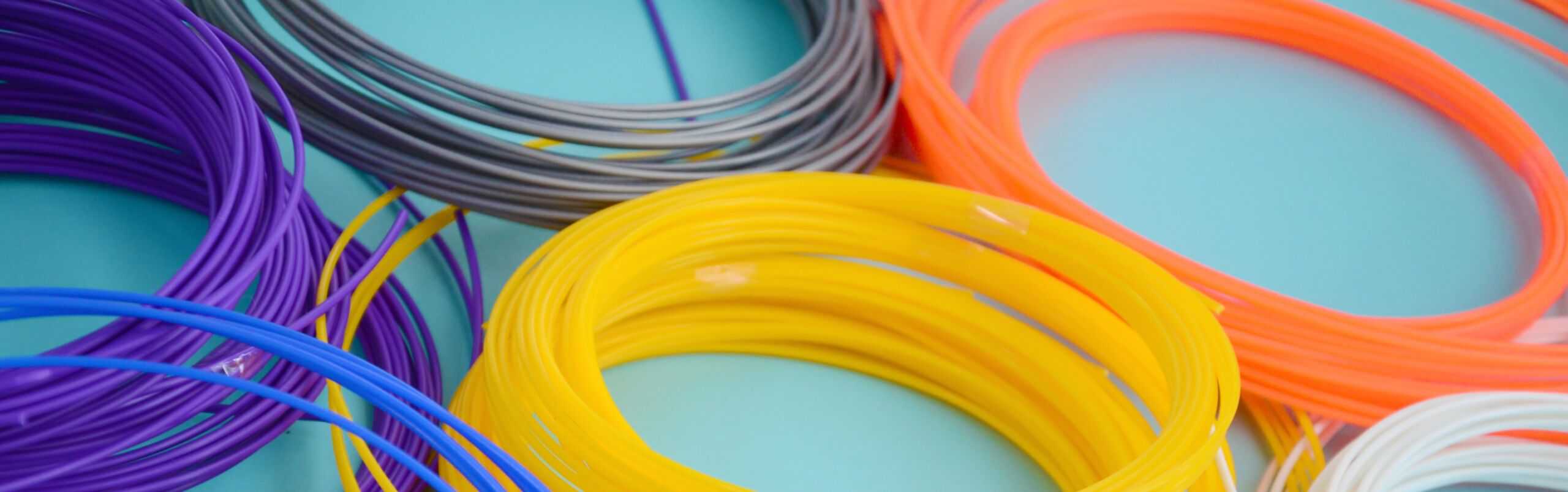 Plastic PLA and ABS filament material for printing on a 3D pen or printer of various colors